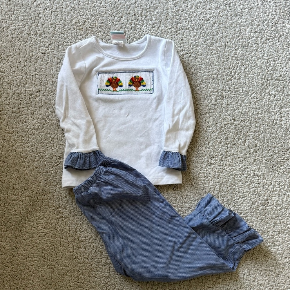 Thanksgiving Two Piece Toddler set Smocked- Southern Sunshine Size 24 Months